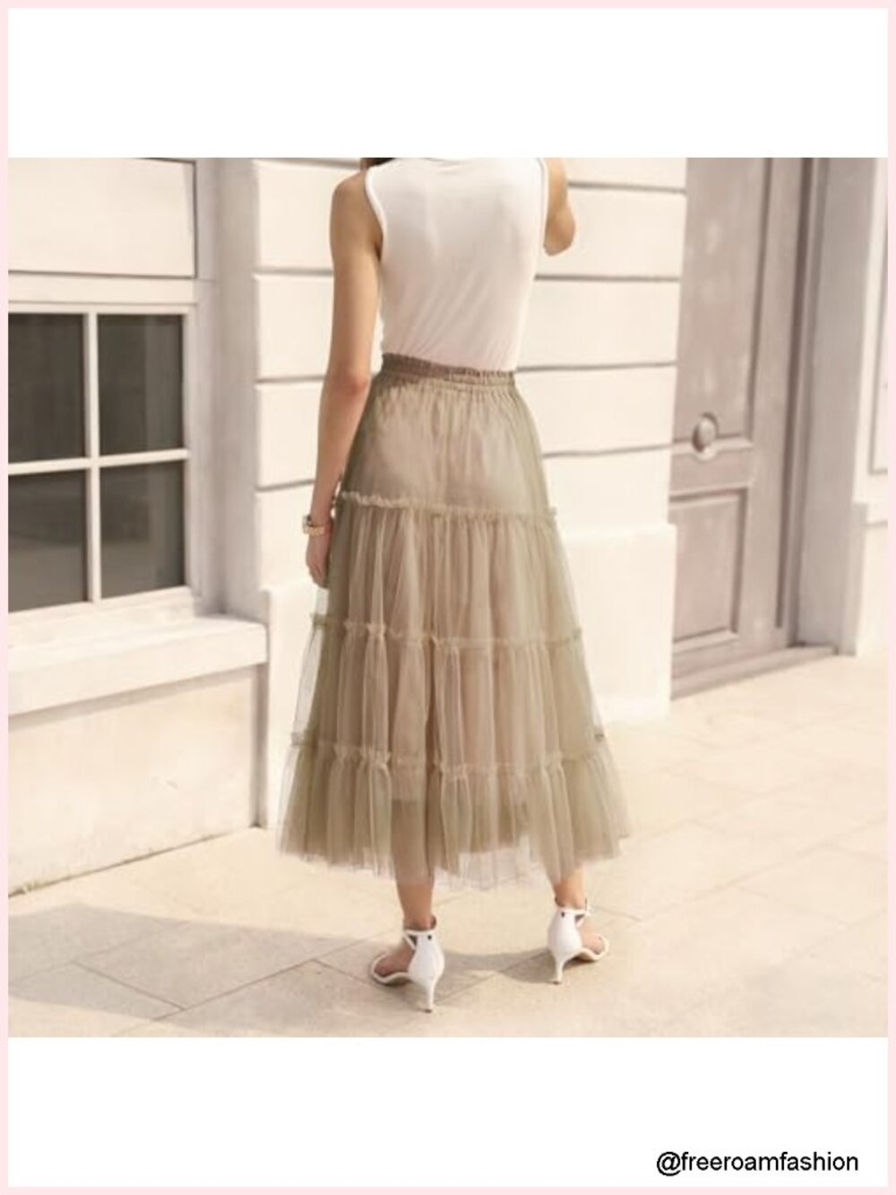 Layered Tulle Midi Skirt A-Line Elastic Waist Tutu Skirt Fairy Ruffle - Picture 2 of 6